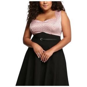 torrid Pink Polka Dot & Black Fit-and-Flare Midi Dress